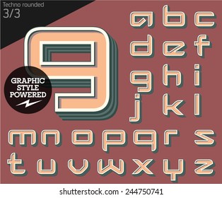 Ilustración vectorial de un alfabeto antiguo. Techno redondeado. Establecer 2