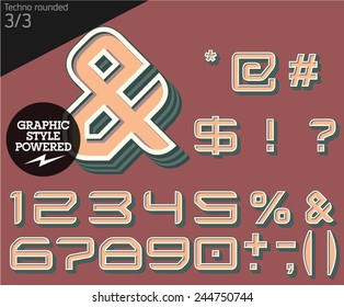 Vector illustration of an old fashioned alphabet. Techno rounded. Set 3