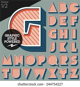 Vektorgrafik eines altmodischen Alphabets. Aufkleber. Set 1