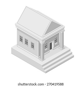 A vector illustration of an old fashioned bank icon.
Isometric Bank.
Symbol for banking and finance.
