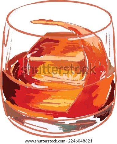 Vector Illustration of Old Fashioned Cocktail, Sketch