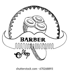 Vector illustration of old fashioned engraving style emblem for barber shop. Vintage drawing style.