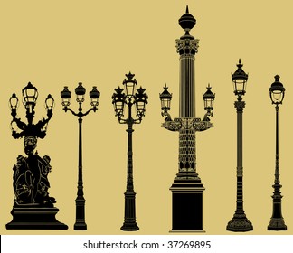 Vector illustration of an old fashioned lampost set