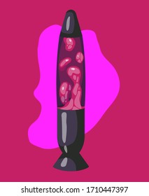 Vector Illustration Of Old Fashioned Retro Lava Lamp. Room Interion Of Hippie 70s.