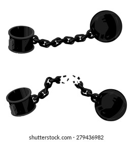 A vector illustration of an an old fashioned or retro ball and chain
Ball and Chain concept illustration for freedom or imprisonment. 
obsolete Heavy leg irons.