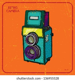 Vector illustration of an old film camera with two lenses