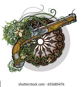 Vector illustration old flintlock pistol