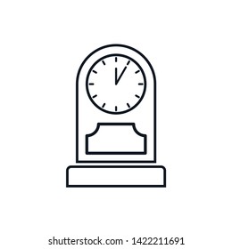 Vector illustration of old floor clock. Line icon of vintage large wooden grandfahter clock with pendulum. Isolated object on white background. - Vector
