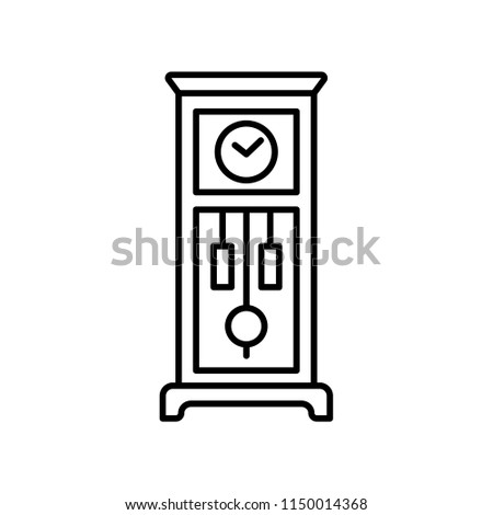 Vector illustration of old floor clock. Line icon of vintage large wooden grandfahter clock with pendulum. Isolated object on white background.
