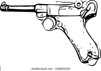 Vector illustration of old German weapon of World War II. This is a pistol by which it is called 9 mm Luger. Historic Luger P08 Parabellum handgun