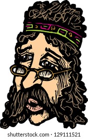 Vector illustration of an old hippie man