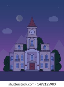 Vector illustration of an old house against the evening sky