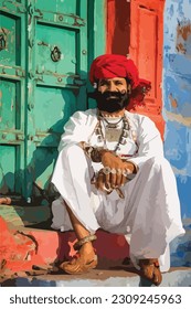 vector illustration of old Indian man 