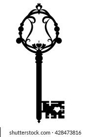 vector illustration of old key in black and white color