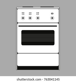 Vector illustration of an old kitchen stove in black and white