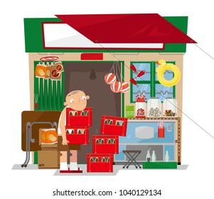 Vector illustration of a old local convenience store in Hong Kong. This small retail business stocks a range of items such as snack foods, candy, soft drinks and toys.