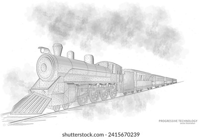 Ilustración vectorial, locomotora vieja sobre fondo blanco, rareza, historia, transporte vintage, logística.