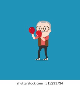 Vector illustration of old man with boxing gloves.