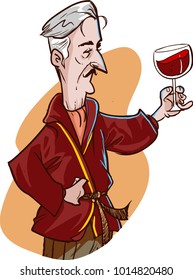 Vector Illustration Of A Old Man Drinking Wine