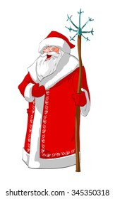 Vector illustration of Old Man Frost or Ded Moroz ( Grandfather Frost ) in red chothes.