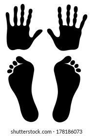 Vector illustration old man hand and foot prints isolated on white background. Created in Adobe Illustrator. EPS 8.