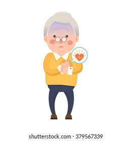 Vector Illustration of Old Man having Heart Attack, Cartoon Character
