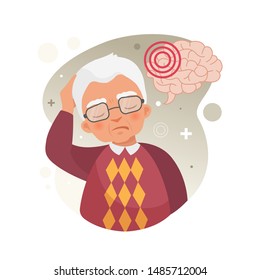 Vector Illustration Of A Old Man Holds His Head. The Concept Of Headache, Stroke, Migraine.