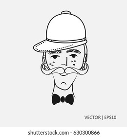 Vector illustration: Old man with a mustache. Gentleman in a jockey cap. Drawings for children, coloring pages