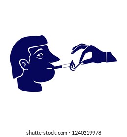Vector illustration of Old man in necktie and glasses with the beard and moustache and a smoking pipe