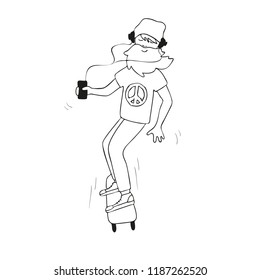 vector illustration of an old man on a skateboard,linear design