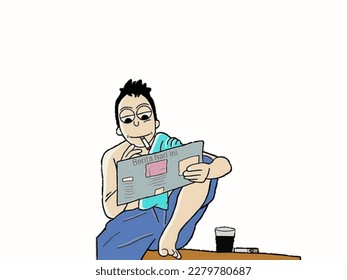 vector illustration of an old man reading a newspaper on a white background
