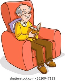 Vector Illustration of an Old Man Reading a Book in an Armchair