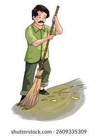 Vector illustration a old man sweping