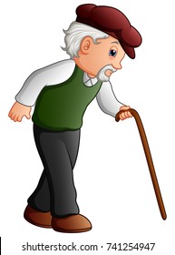 Vector illustration of Old man walking with a cane