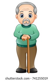 Vector illustration of Old man with walking stick