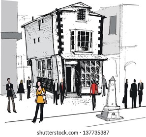 Vector illustration of old market house, Windsor, England.