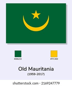 Vector Illustration of Old Mauritania (1959-2017) flag isolated on light blue background. Illustration Old Mauritania flag with Color Codes. As close as possible to the original. ready to use, eas