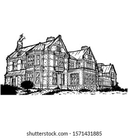 Vector Illustration of an Old Medieval Mansion Isolated on White Background