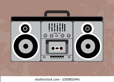Vector illustration of old metal tape recorder. Eps vector illustration, horizontal image, flat design