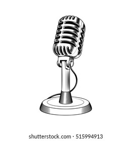 Vector illustration old microphone made in engraving style