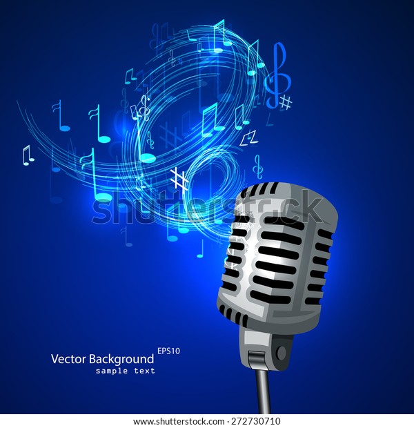 Vector Illustration Old Microphone Musical Notes Stock Vector (Royalty ...