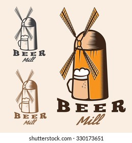 vector illustration of old mill with beer mug