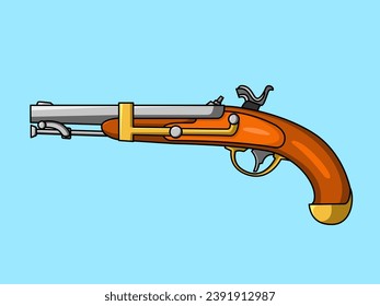 Vector illustration of old model pistol in soft light blue background easy for use