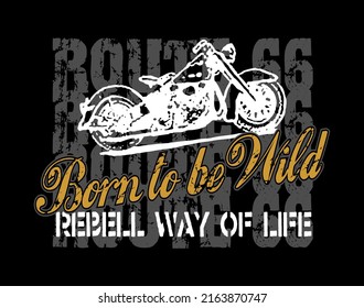 Vector illustration of old motorcycle with text in the background.