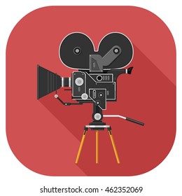 A vector illustration of an old Movie Camera Flat Icon.
Film Camera internet Icon
Vintage Retro Movie Film Camera Concept.