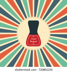 Vector illustration. Old nail polish bottle with red lacquer drop in vintage style