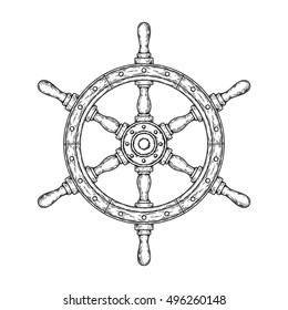 Vector illustration of an old nautical wooden steering wheel