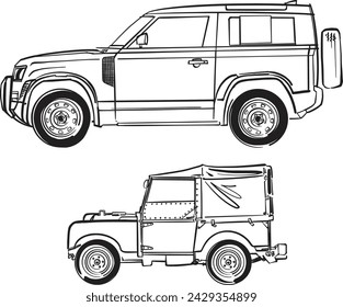 vector illustration of the old off-road and new off road car