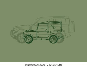 vector illustration of the old off-road and new off road car