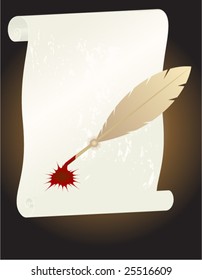Vector illustration of old paper with feather brush